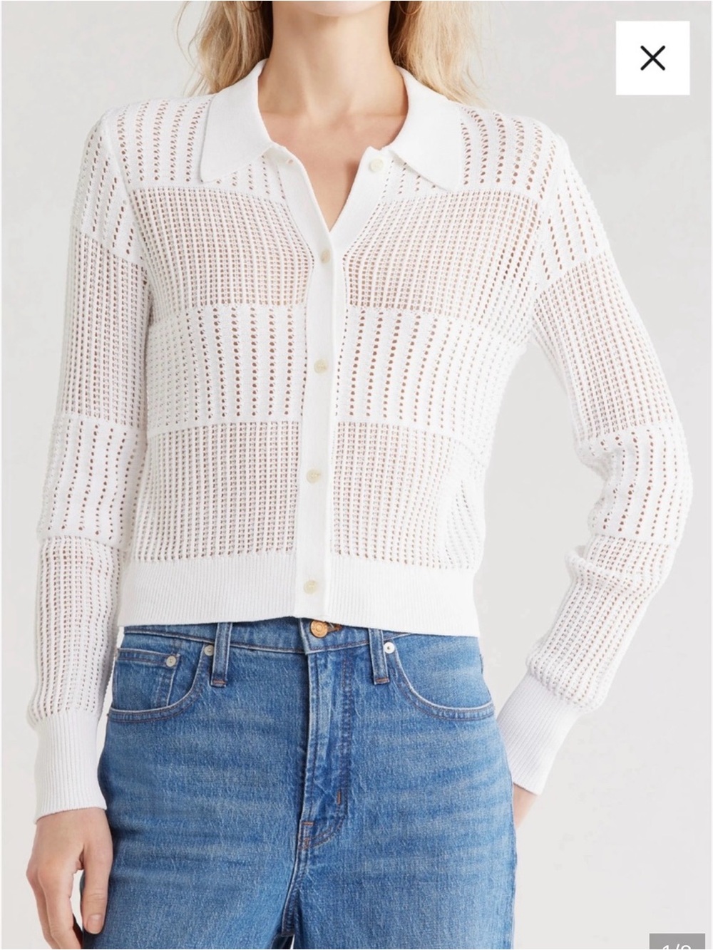 Frame Denim Cream Open-Weave Collared Cardigan